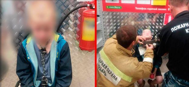 В Краснодаре в магазин забежал мальчик с цепью на шее, спасаясь от отца